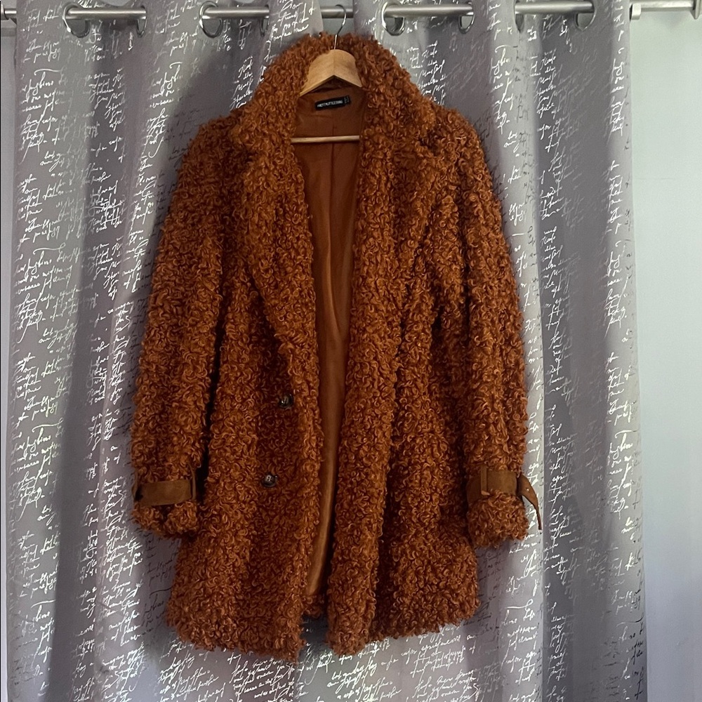 PLT Women's Brown Curly Fur Teddy Coat